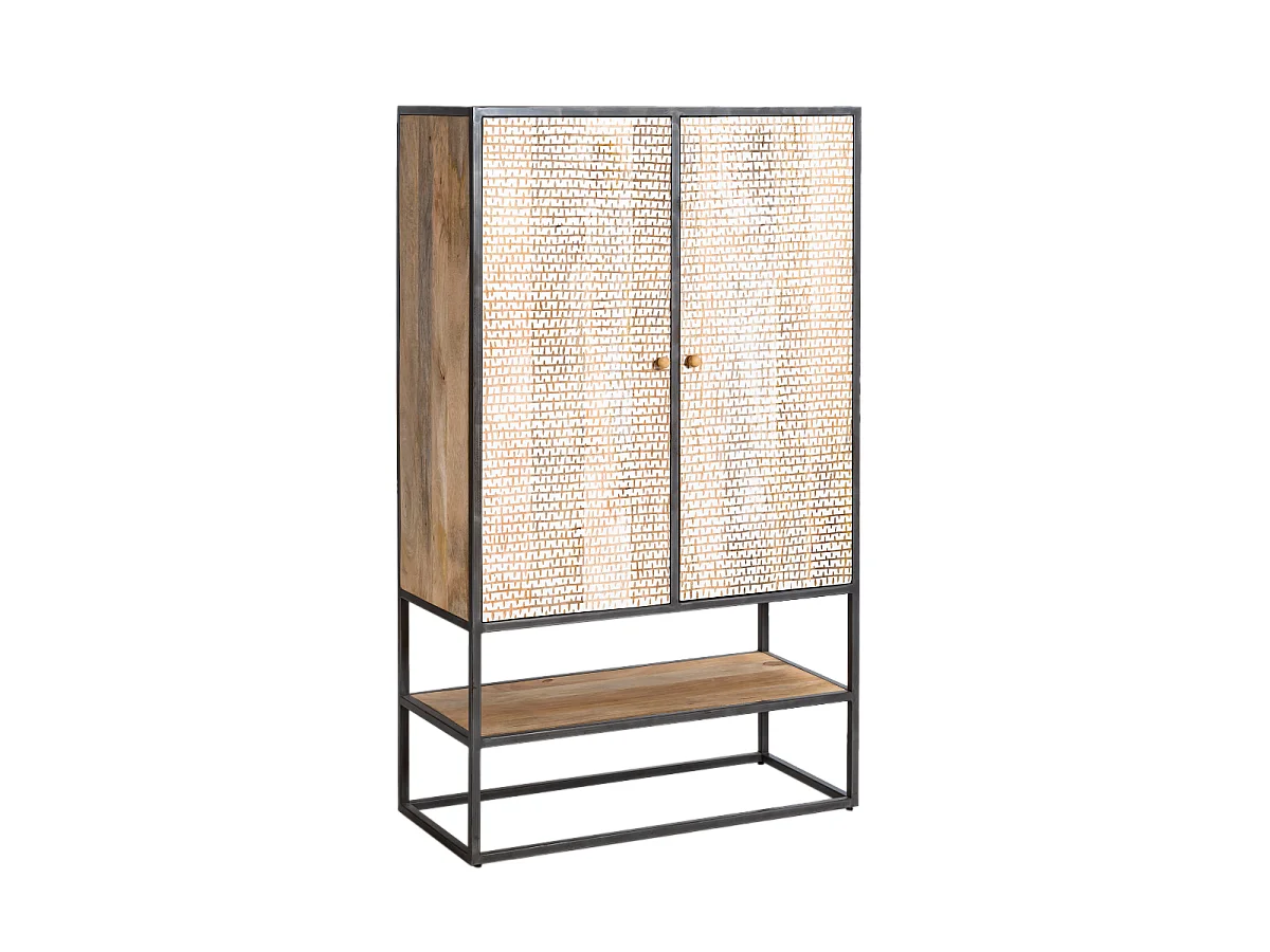 Armoire sculpté en bois de manguier et métal Luz
