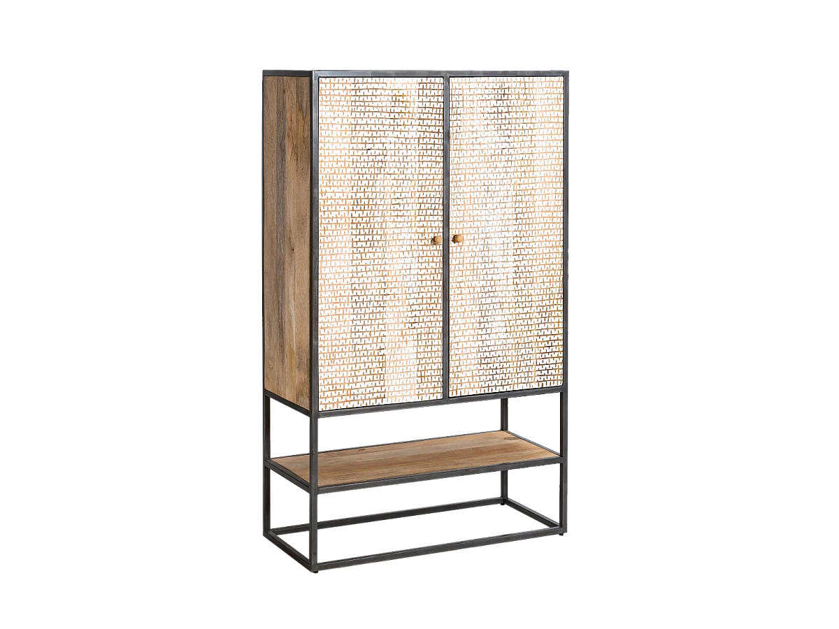 Armoire sculpté en bois de manguier et métal Luz