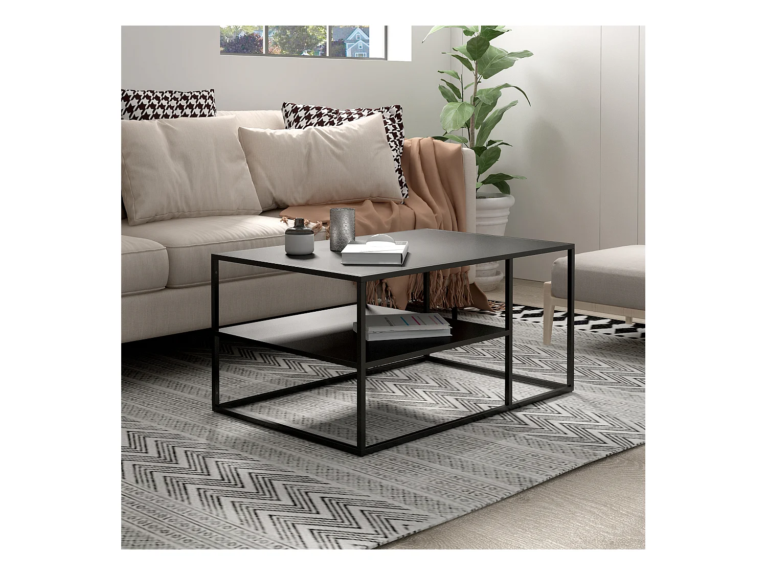 Table basse Solund du Salon Rectangulaire 45 x 90 x 60 cm Noir [en.casa]