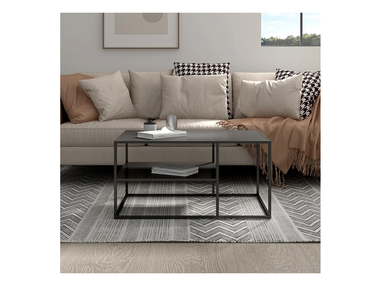 Table basse Solund du Salon Rectangulaire 45 x 90 x 60 cm Noir [en.casa]