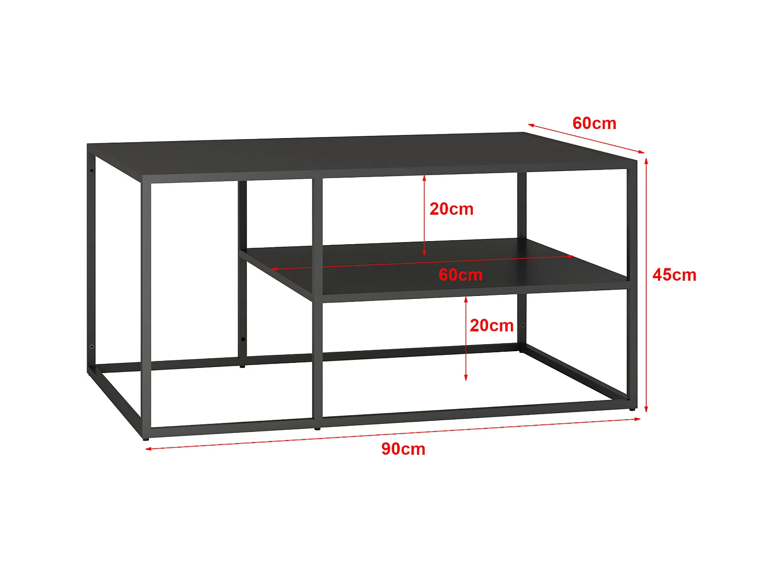 Table basse Solund du Salon Rectangulaire 45 x 90 x 60 cm Noir [en.casa]
