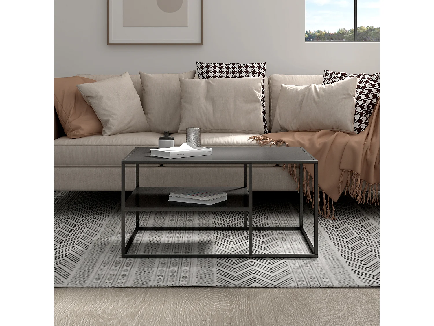 Table basse Solund du Salon Rectangulaire 45 x 90 x 60 cm Noir [en.casa]