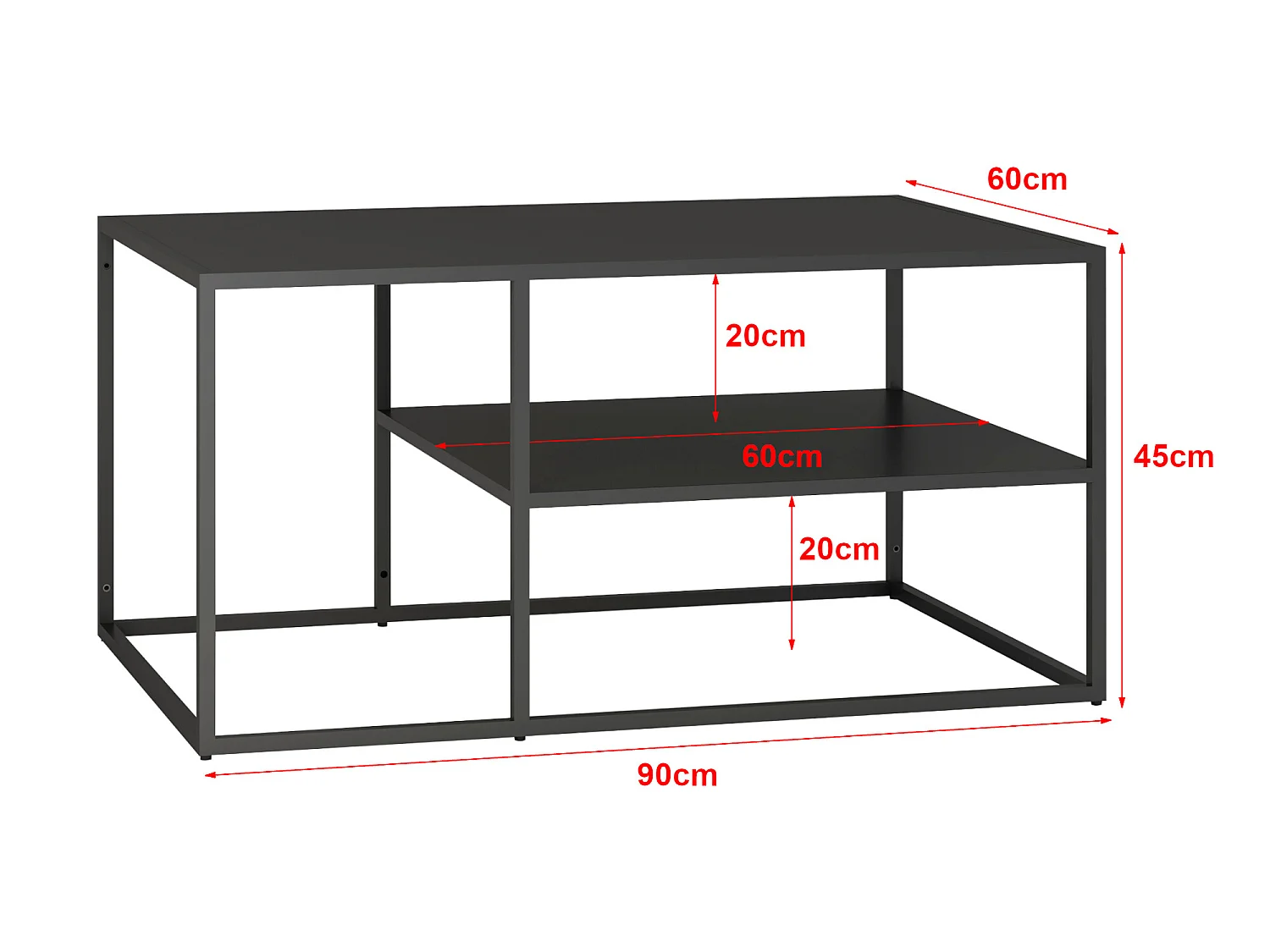 Table basse Solund du Salon Rectangulaire 45 x 90 x 60 cm Noir [en.casa]