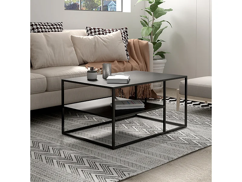 Table basse Solund du Salon Rectangulaire 45 x 90 x 60 cm Noir [en.casa]