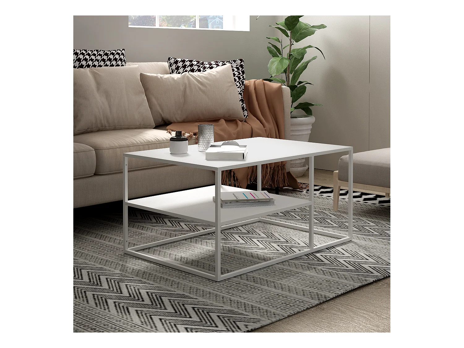 Table basse Solund du Salon Rectangulaire 45 x 90 x 60 cm Blanc [en.casa]