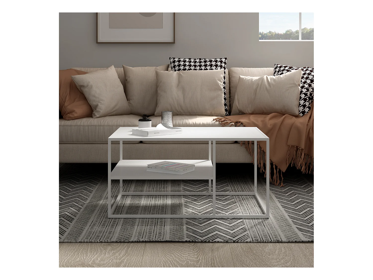 Table basse Solund du Salon Rectangulaire 45 x 90 x 60 cm Blanc [en.casa]