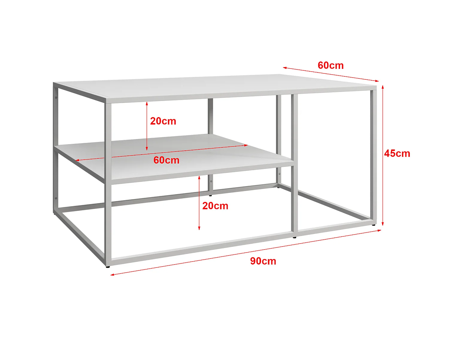 Table basse Solund du Salon Rectangulaire 45 x 90 x 60 cm Blanc [en.casa]