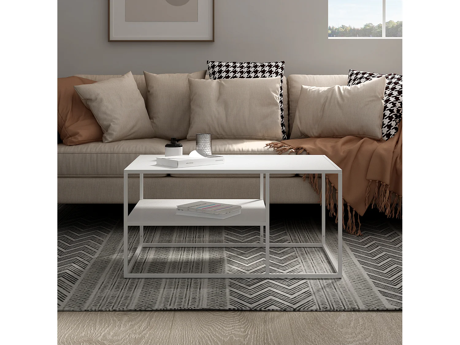 Table basse Solund du Salon Rectangulaire 45 x 90 x 60 cm Blanc [en.casa]