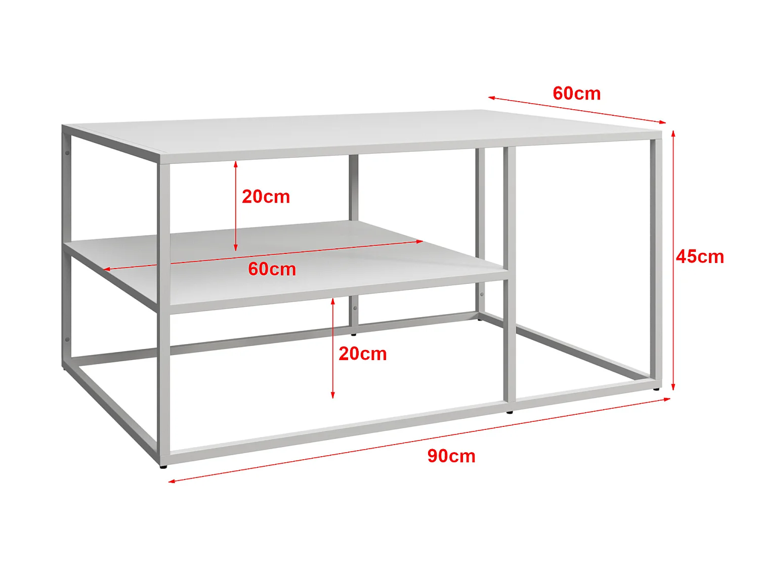 Table basse Solund du Salon Rectangulaire 45 x 90 x 60 cm Blanc [en.casa]