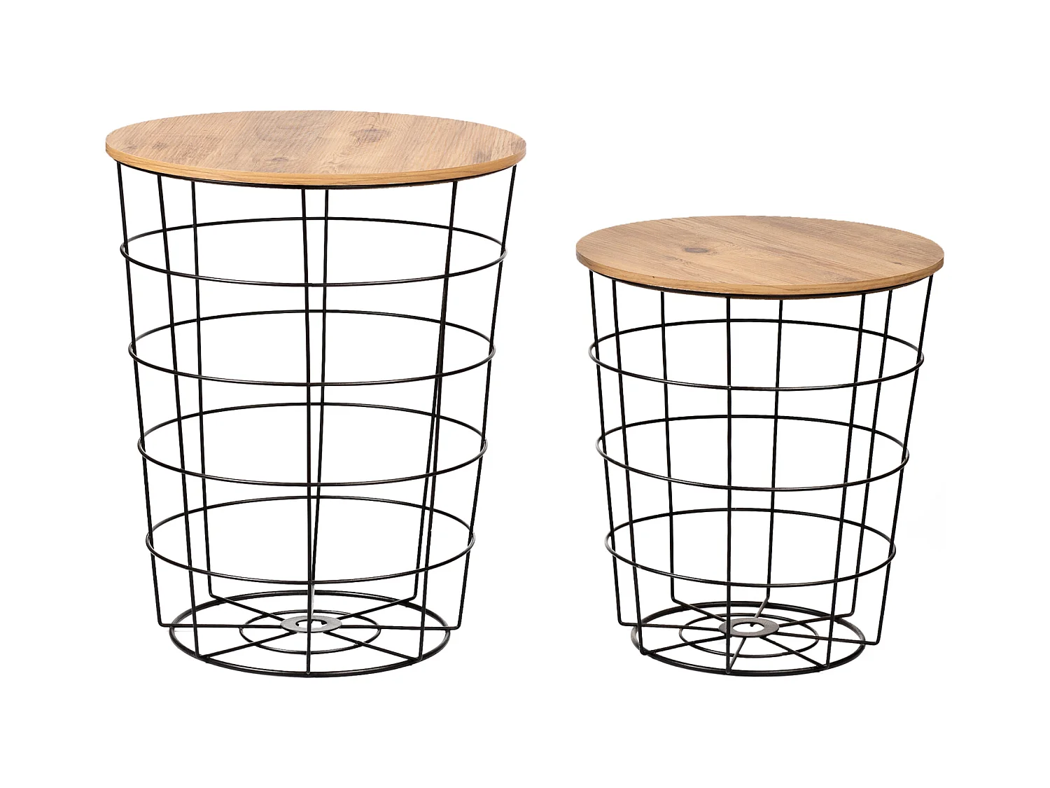 Lot de 2 paniers en métal Hundested avec plateau amovible rond noir / effet bois [en.casa]