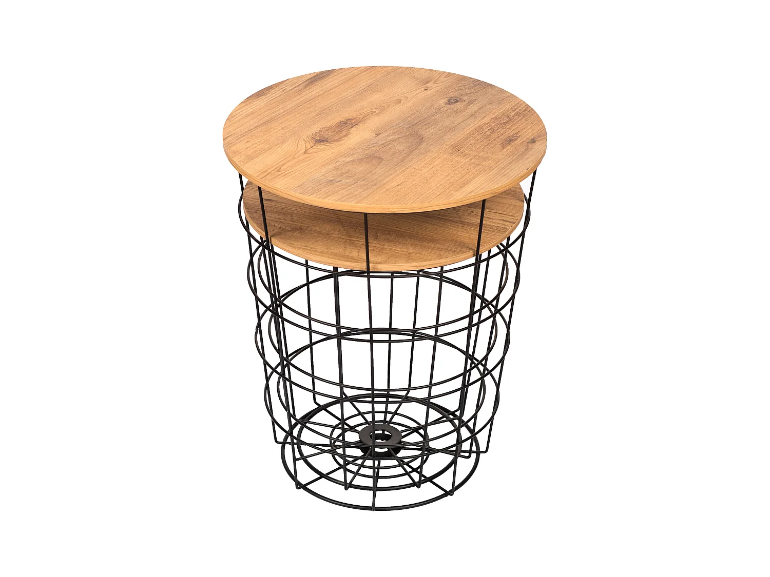 Lot de 2 paniers en métal Hundested avec plateau amovible rond noir / effet bois [en.casa]