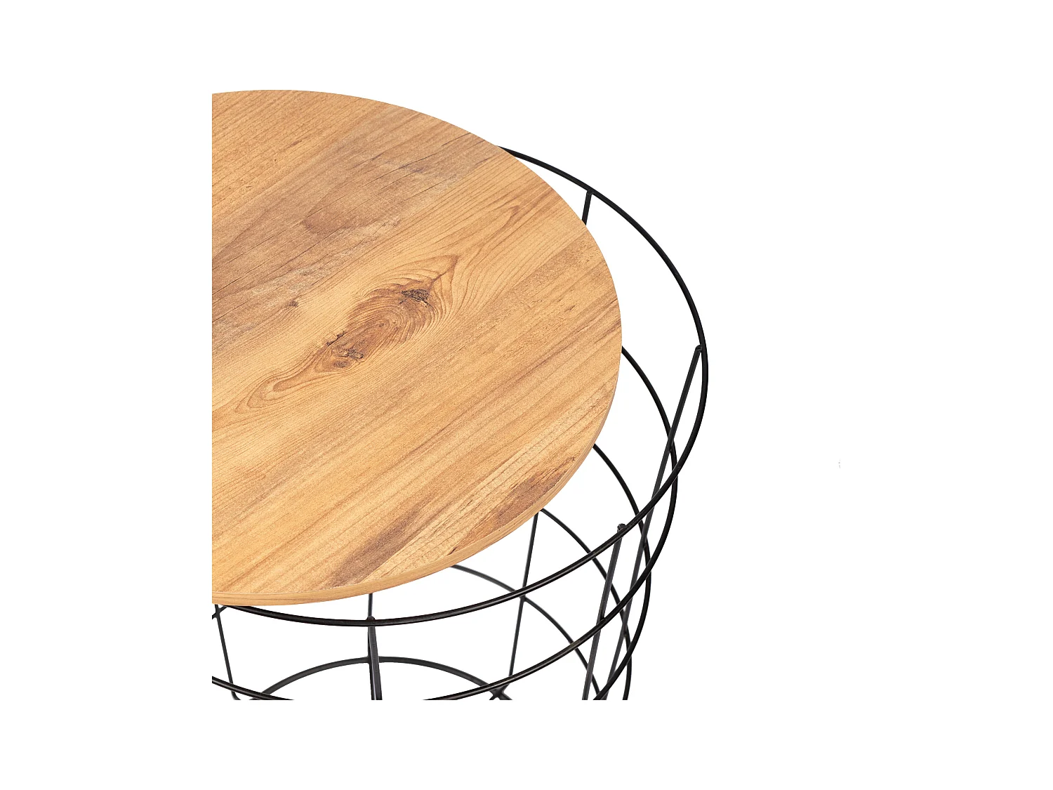 Lot de 2 paniers en métal Hundested avec plateau amovible rond noir / effet bois [en.casa]