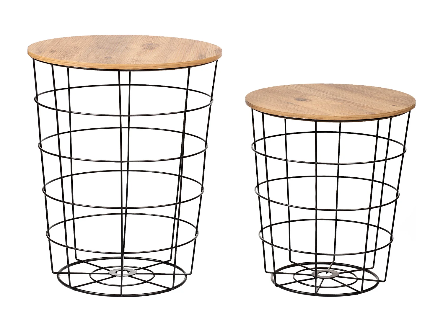 Lot de 2 paniers en métal Hundested avec plateau amovible rond noir / effet bois [en.casa]