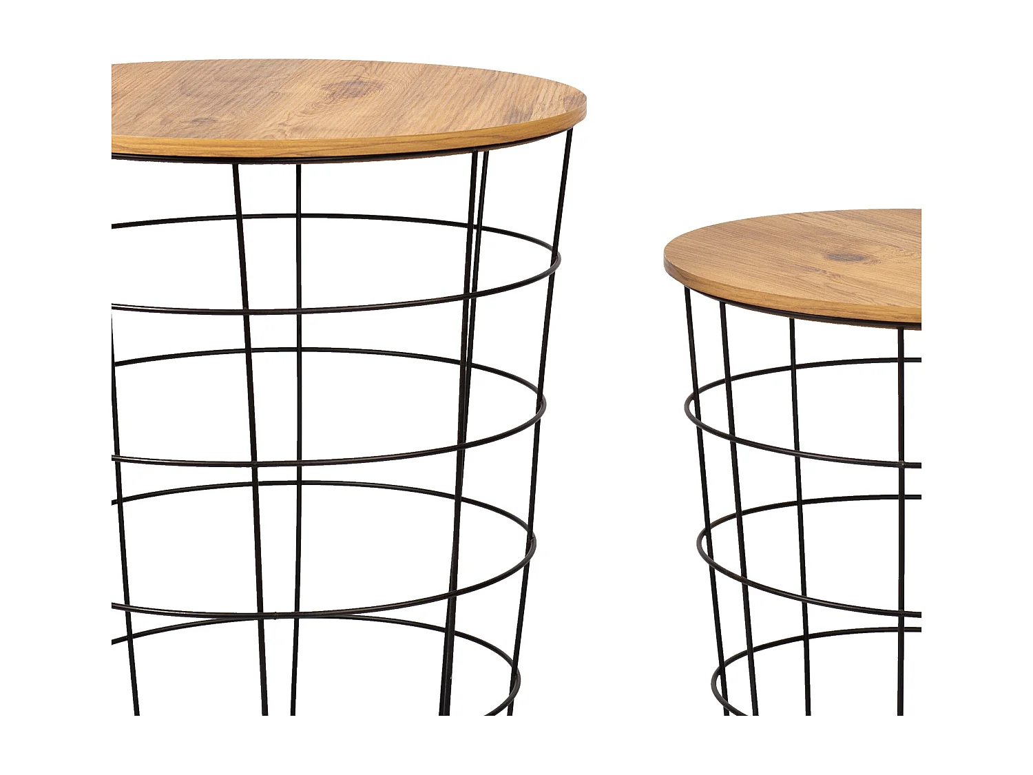 Lot de 2 paniers en métal Hundested avec plateau amovible rond noir / effet bois [en.casa]