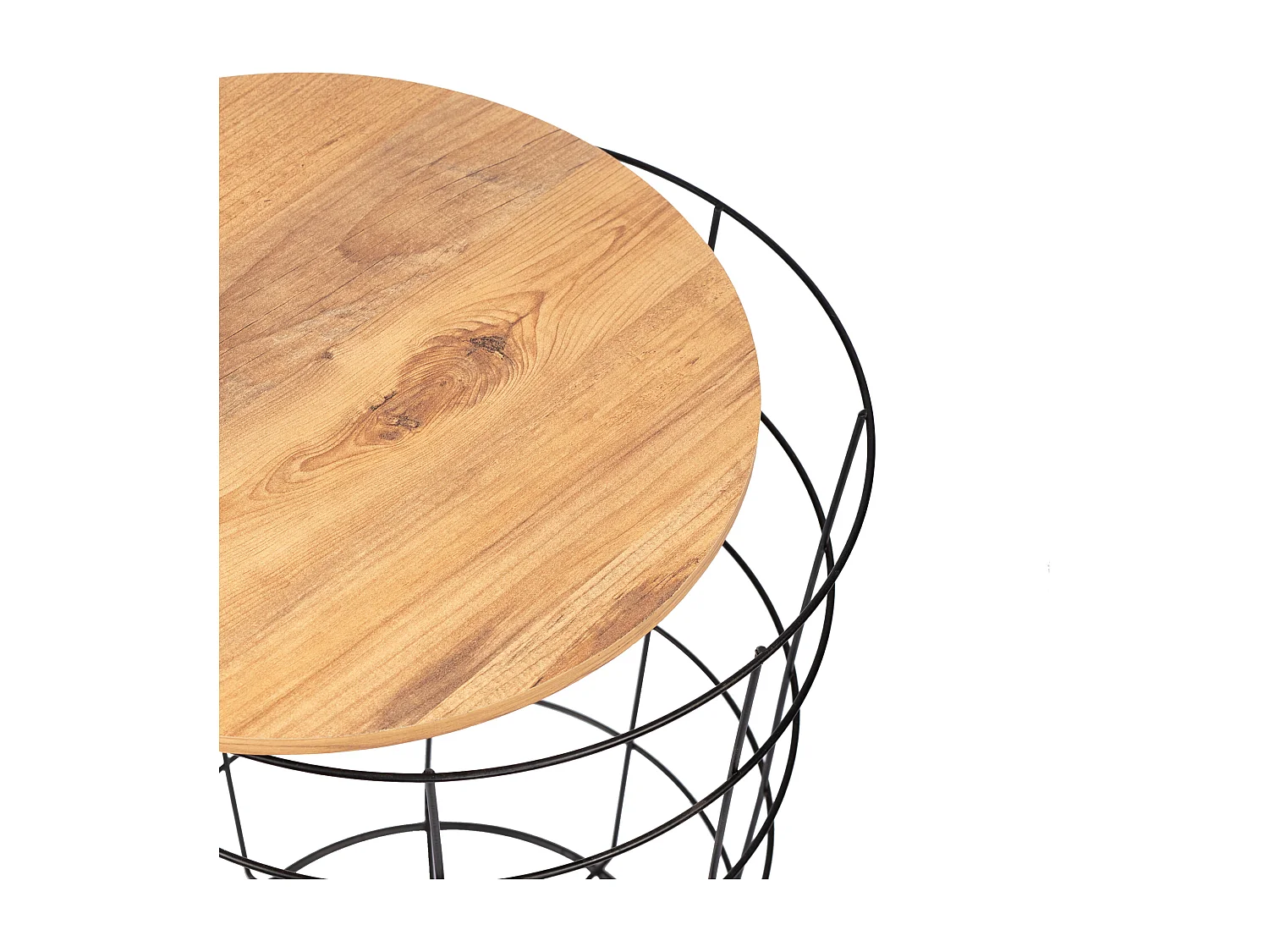 Lot de 2 paniers en métal Hundested avec plateau amovible rond noir / effet bois [en.casa]