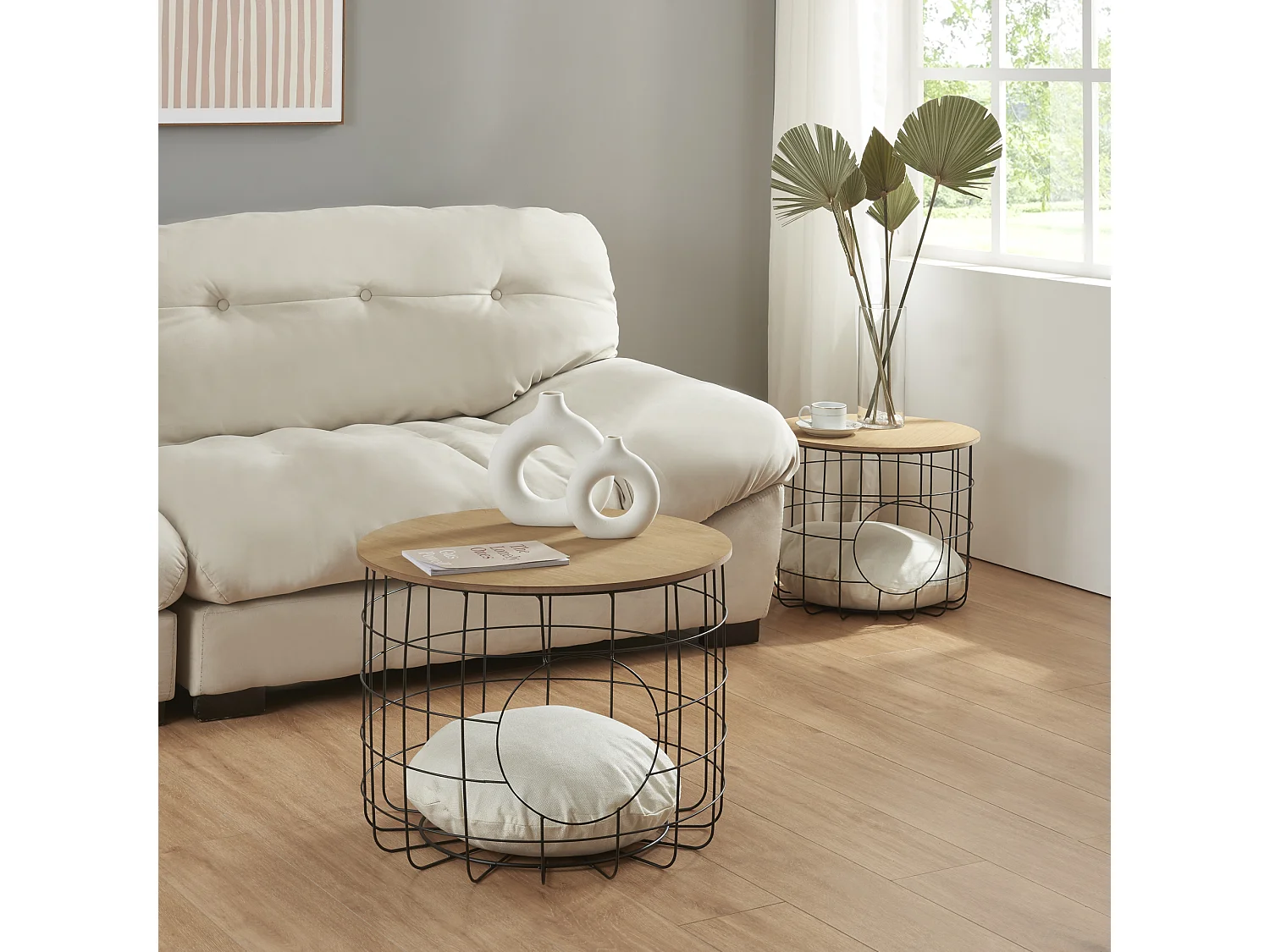 Set de 2 tables basses Haapajärvi panier avec couvercle amovible noir effet bois [en.casa]