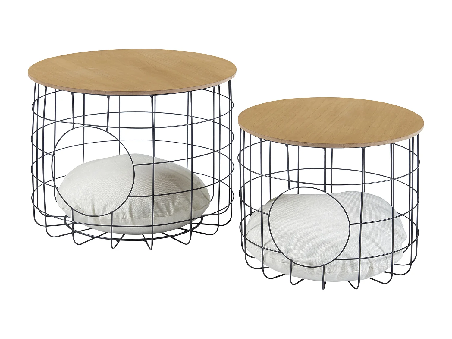 Set de 2 tables basses Haapajärvi panier avec couvercle amovible noir effet bois [en.casa]