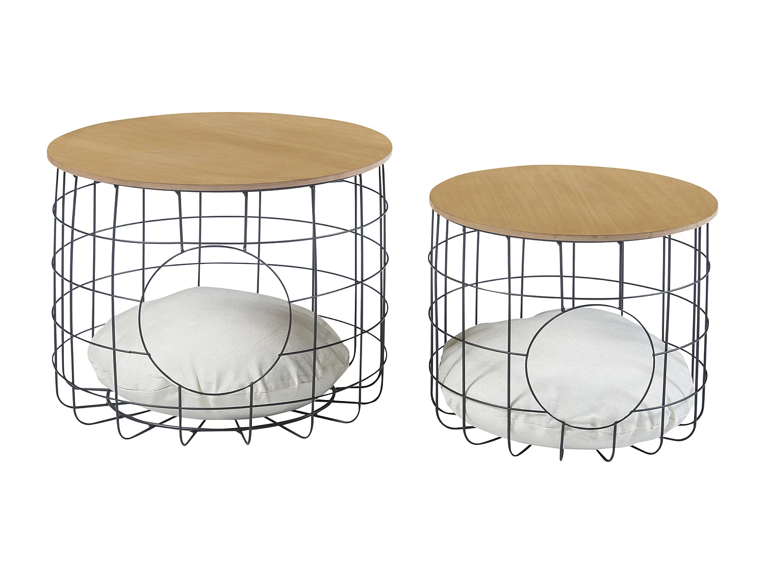 Set de 2 tables basses Haapajärvi panier avec couvercle amovible noir effet bois [en.casa]
