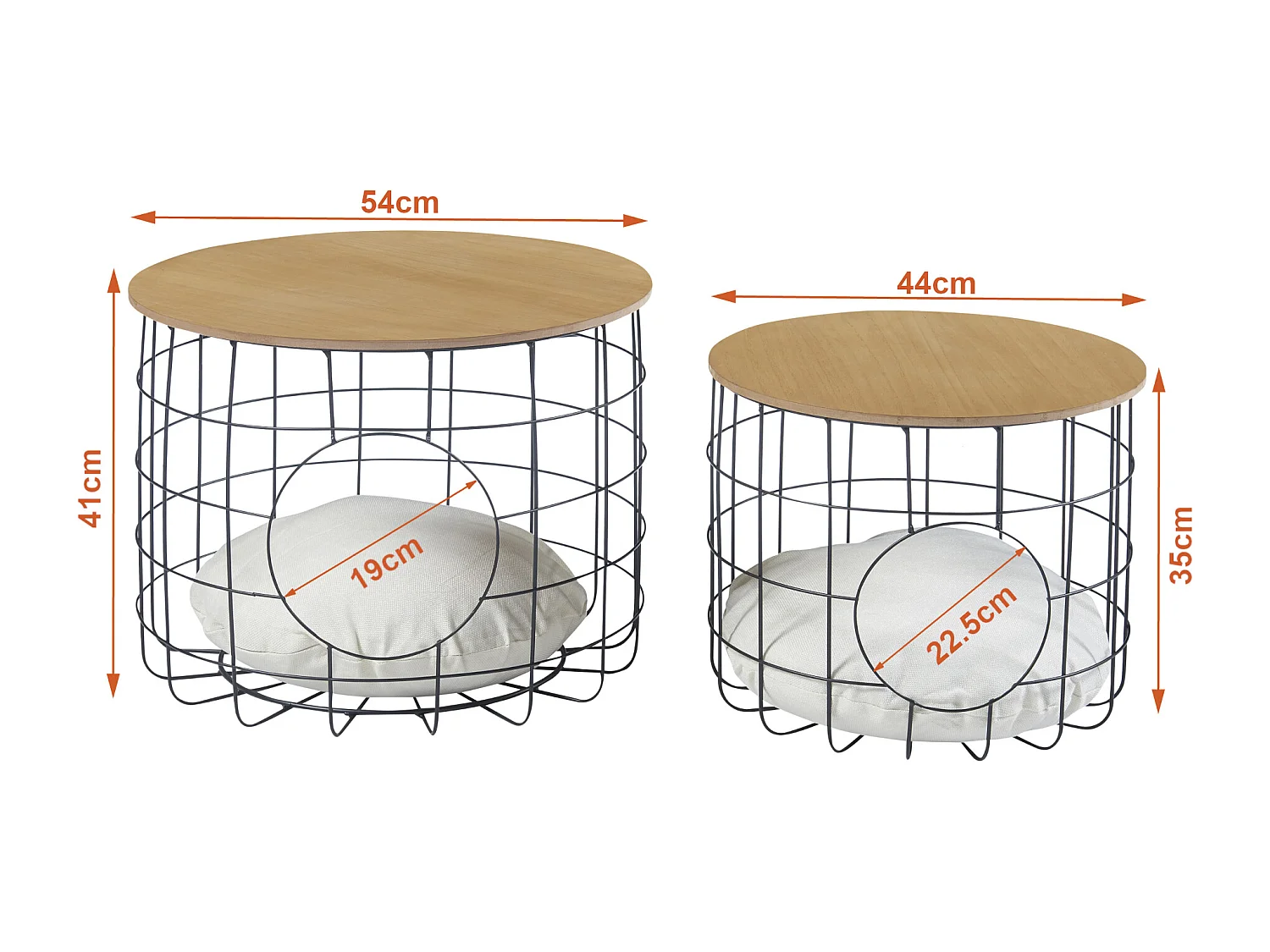 Set de 2 tables basses Haapajärvi panier avec couvercle amovible noir effet bois [en.casa]