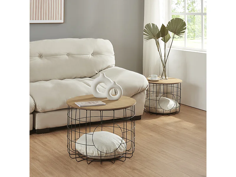 Set de 2 tables basses Haapajärvi panier avec couvercle amovible noir effet bois [en.casa]