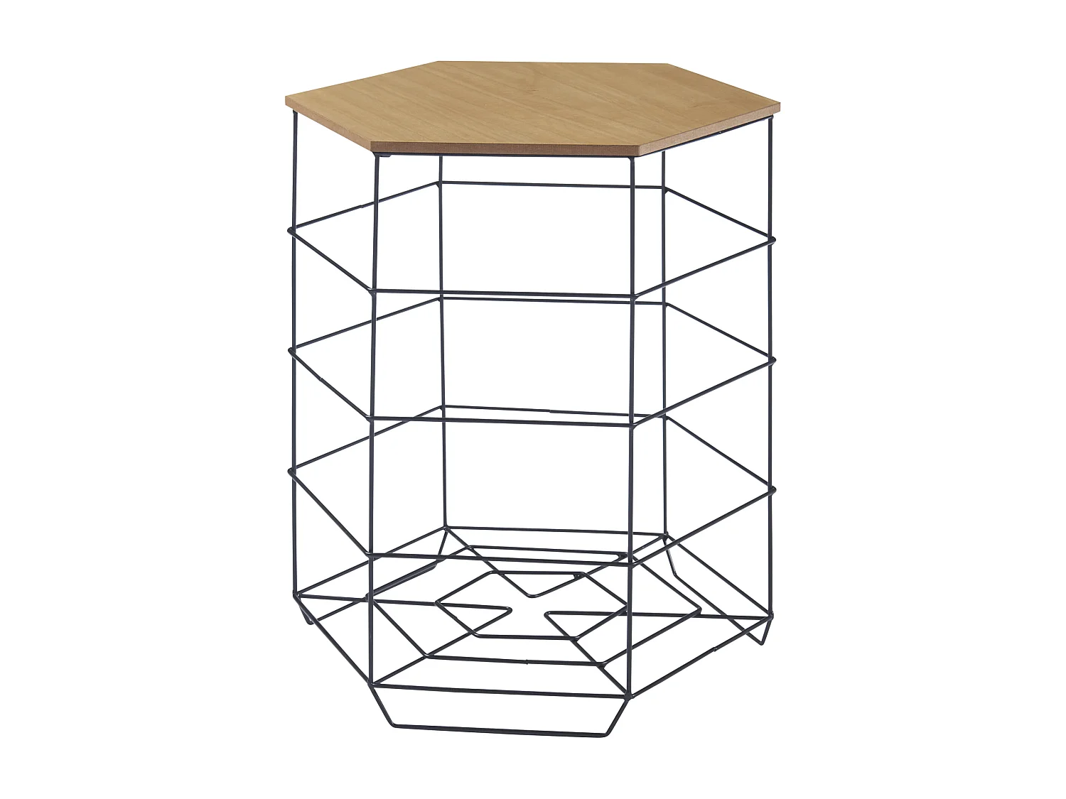 Lot de 2 paniers en métal Hørsholm avec plateau amovible hexagonal noir / effet bois [en.casa]