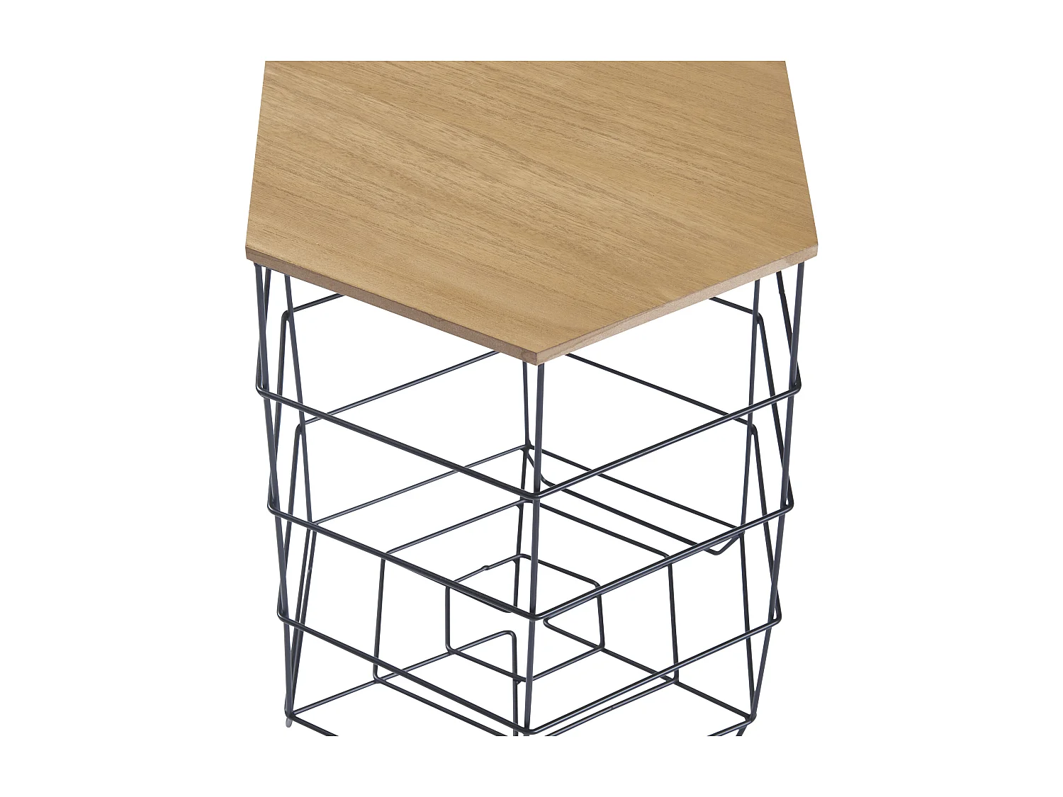 Lot de 2 paniers en métal Hørsholm avec plateau amovible hexagonal noir / effet bois [en.casa]