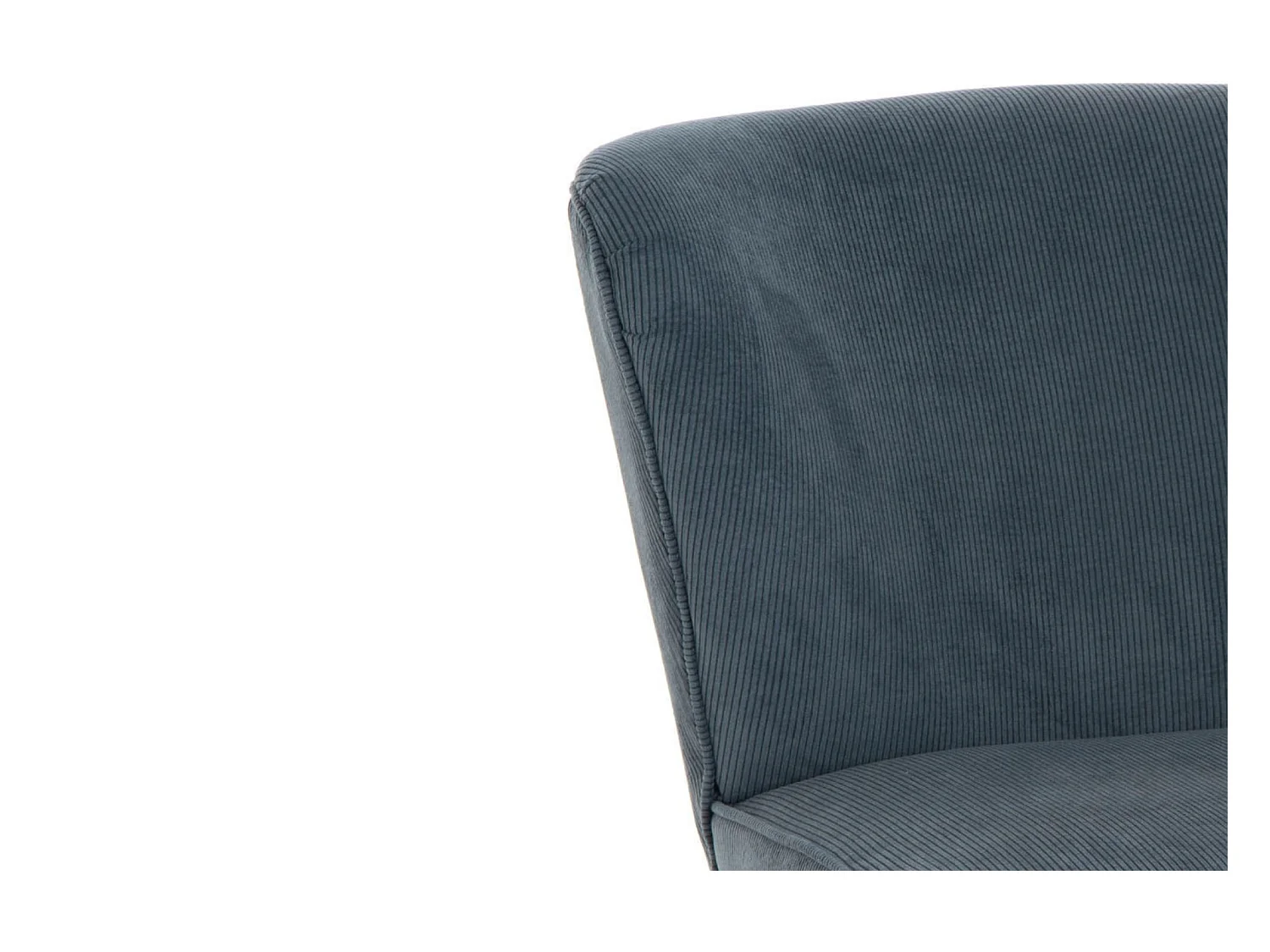 Fauteuil coquille côtelé bleu en velours et bois