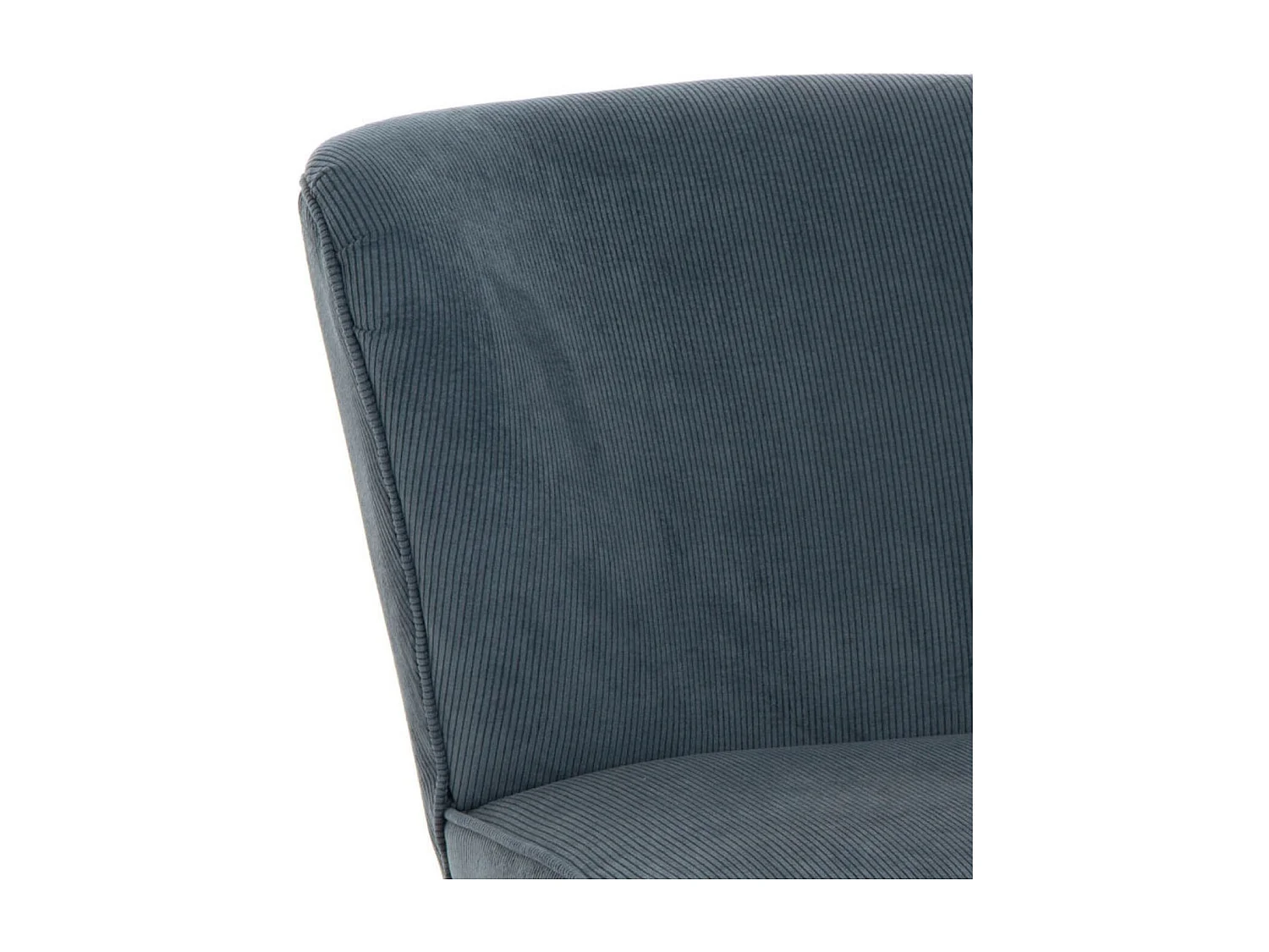 Fauteuil coquille côtelé bleu en velours et bois
