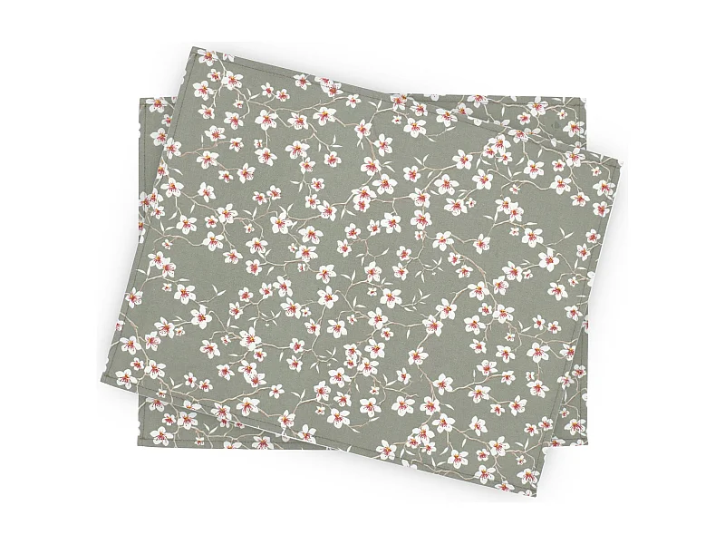 Lot de 2 sets de table enduit 35x45 cm AMANDIER vert Sauge