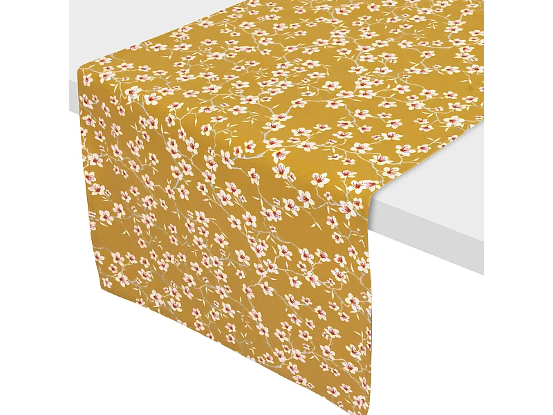 Chemin de table enduit 45x150 cm AMANDIER jaune Safran