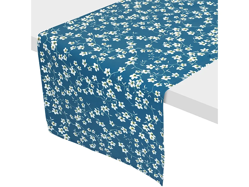 Chemin de table enduit 45x150 cm AMANDIER Bleu