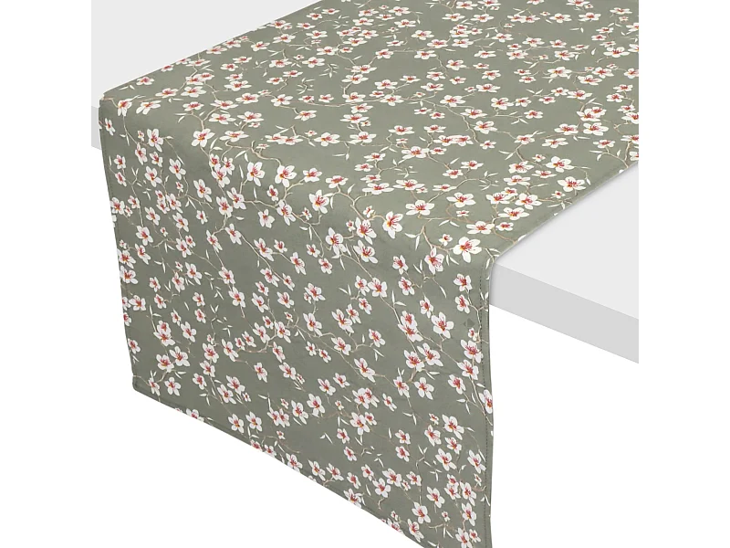 Chemin de table enduit 45x150 cm AMANDIER vert Sauge