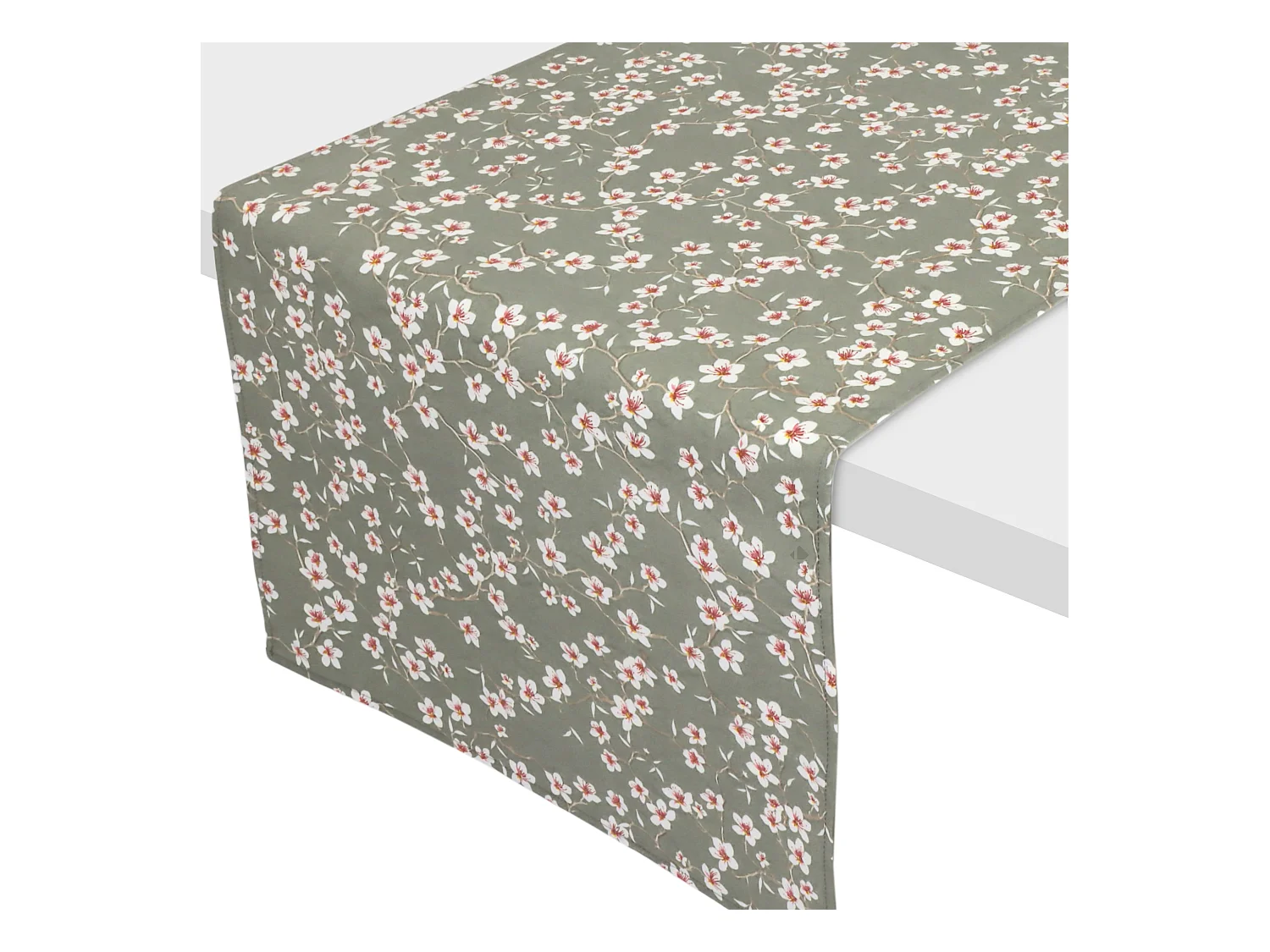 Chemin de table enduit 45x150 cm AMANDIER vert Sauge