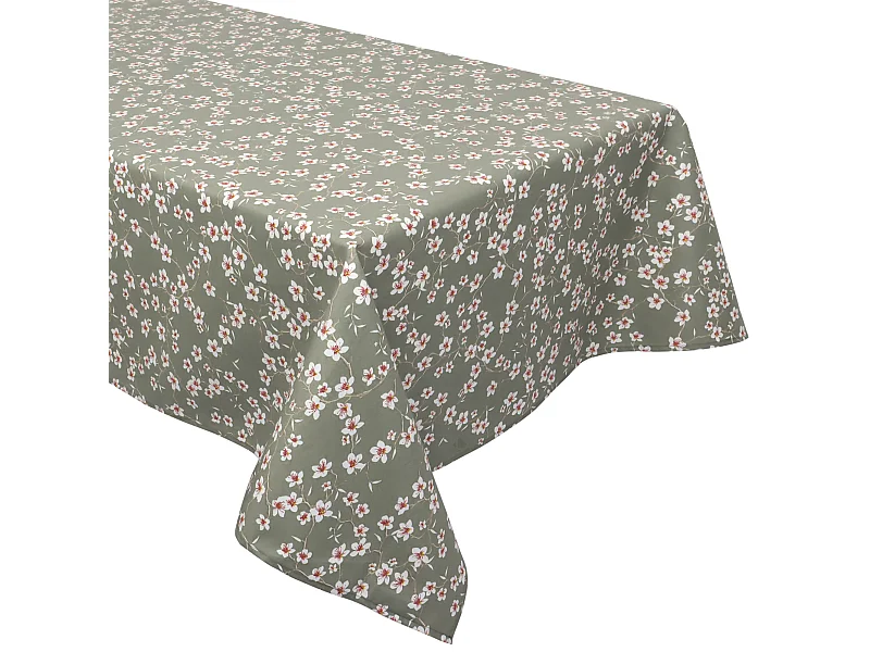 Nappe rectangle enduit 150x350 cm AMANDIER vert Sauge
