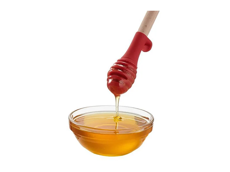 Cuillere a miel Ingenio - Bois hetre et silicone platinium - 17,5 cm