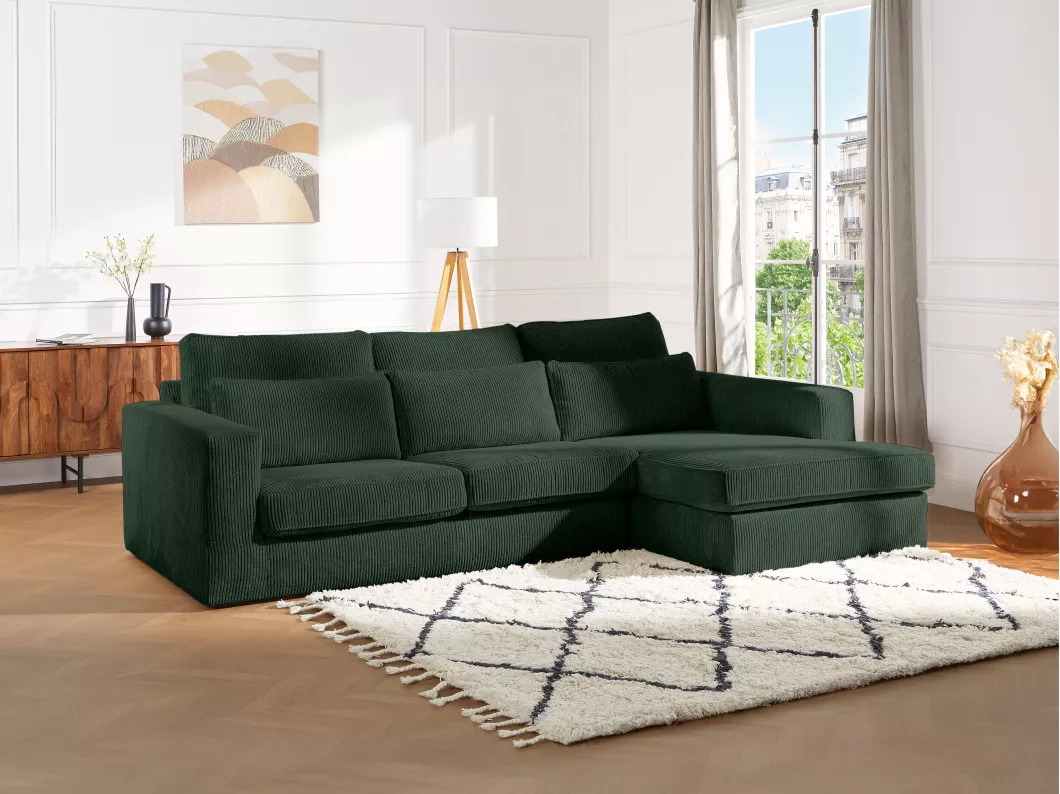 Kauf Unique Ecksofa - Cord - Grün - Ecke rechts - MONDOVI