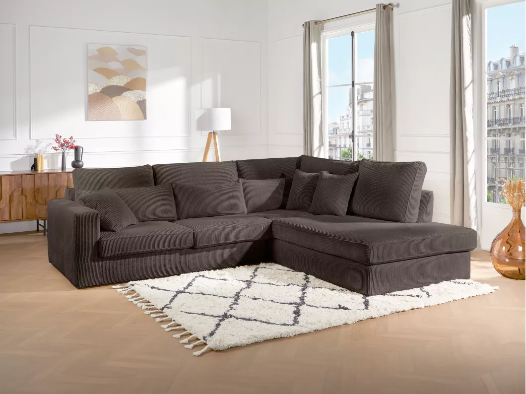 Kauf Unique Großes Ecksofa - Cord - Braun - Ecke rechts - MONDOVI