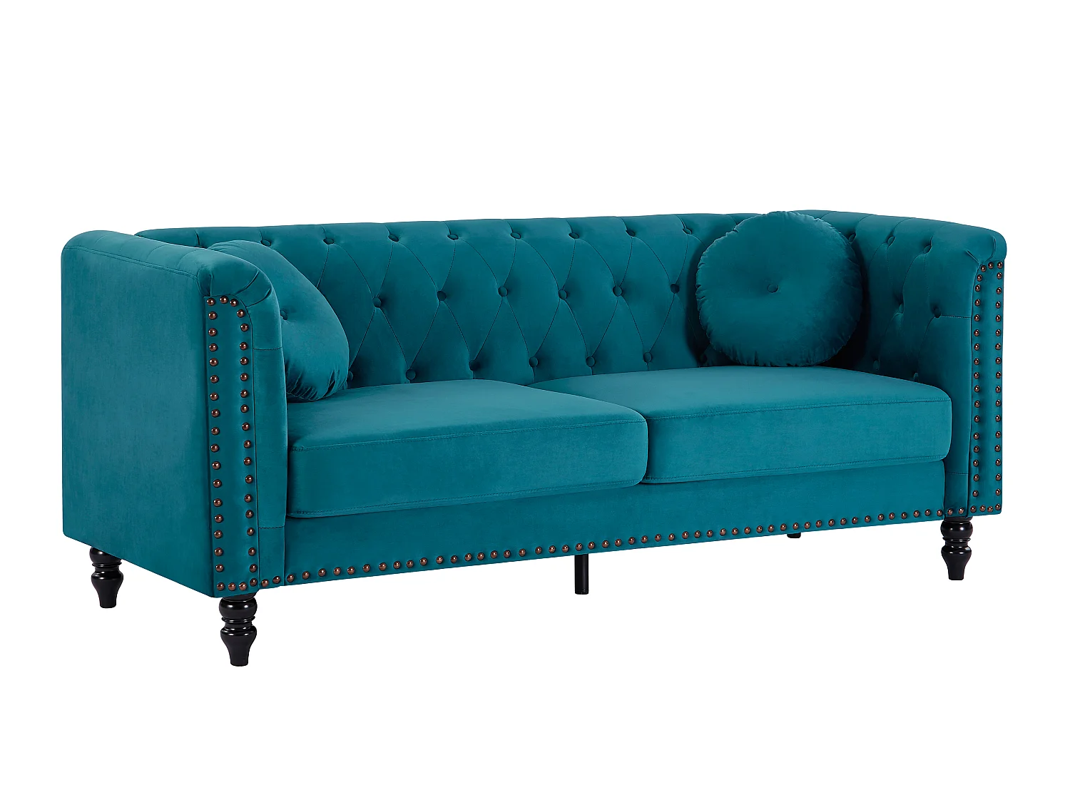 Drie- en tweezitsbank van blauwgroen velours TURNER