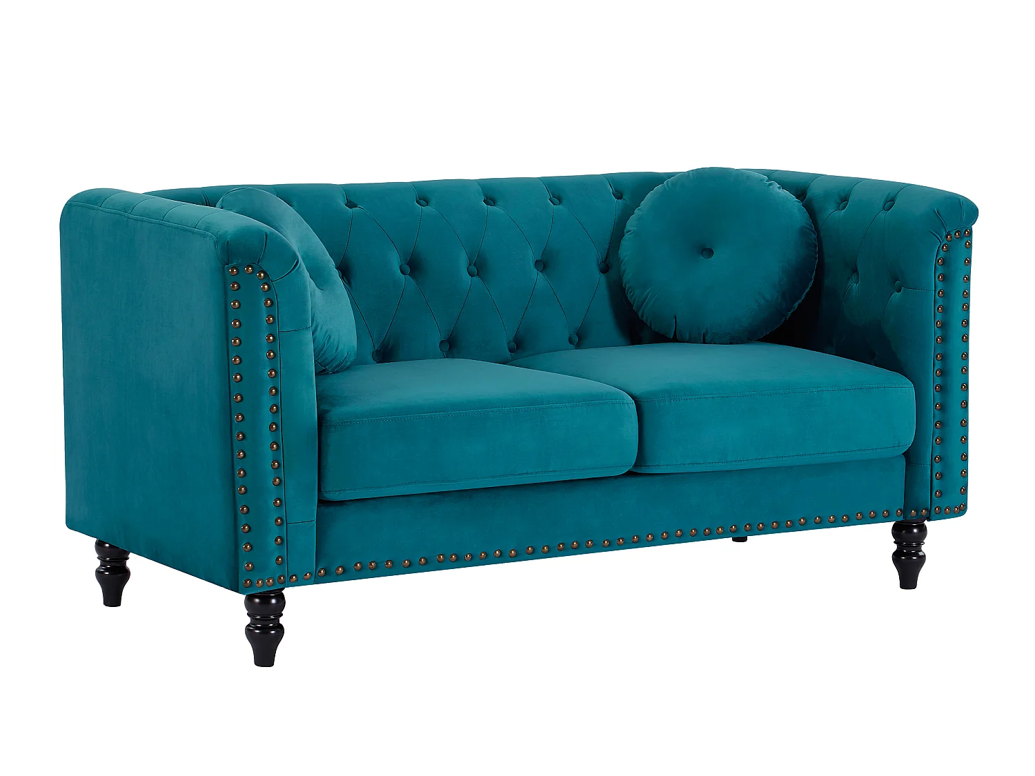 Drie- en tweezitsbank van blauwgroen velours TURNER