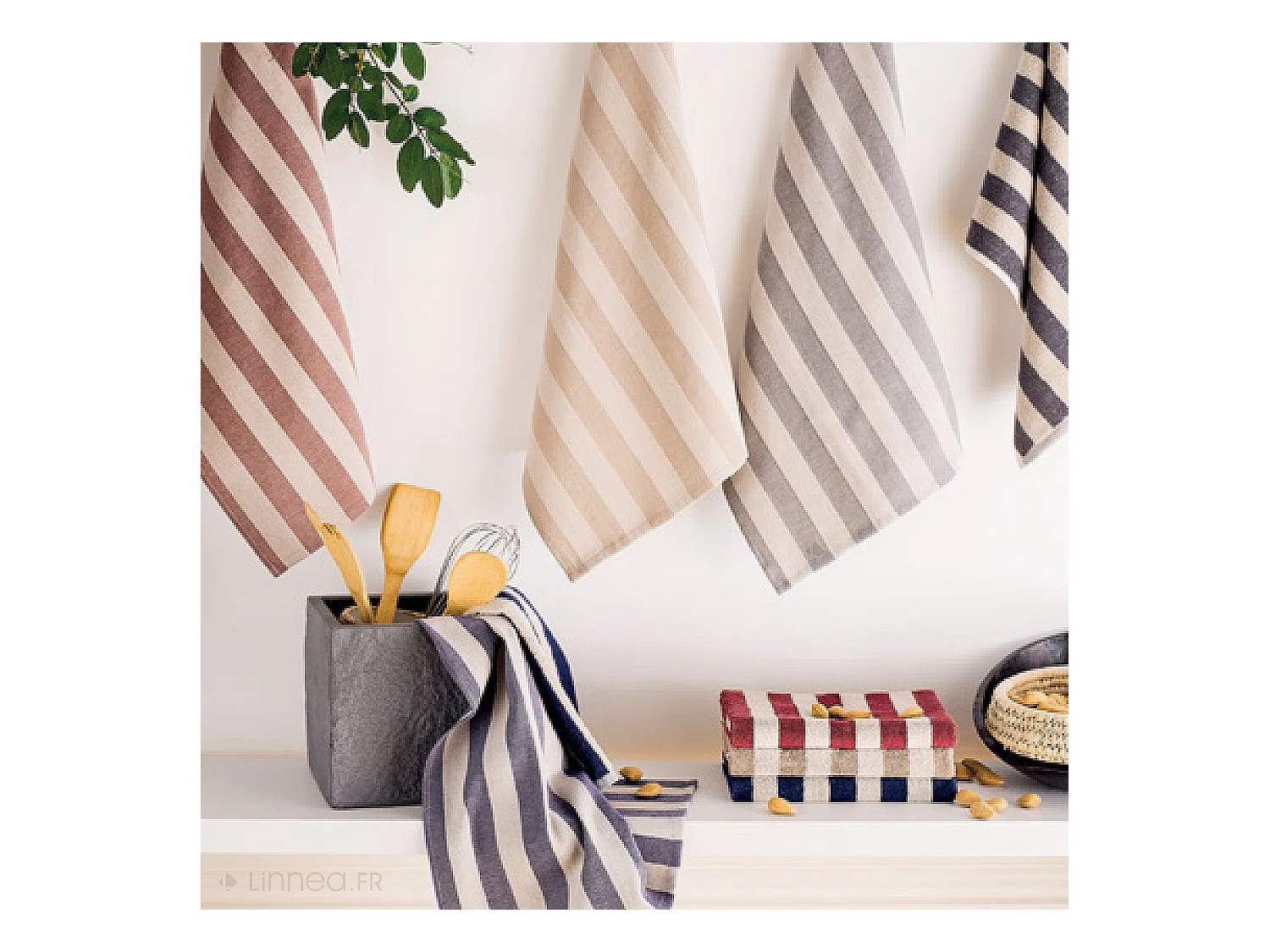 Lot de 2 torchons de cuisine toile 50x70 cm coton PAT marron