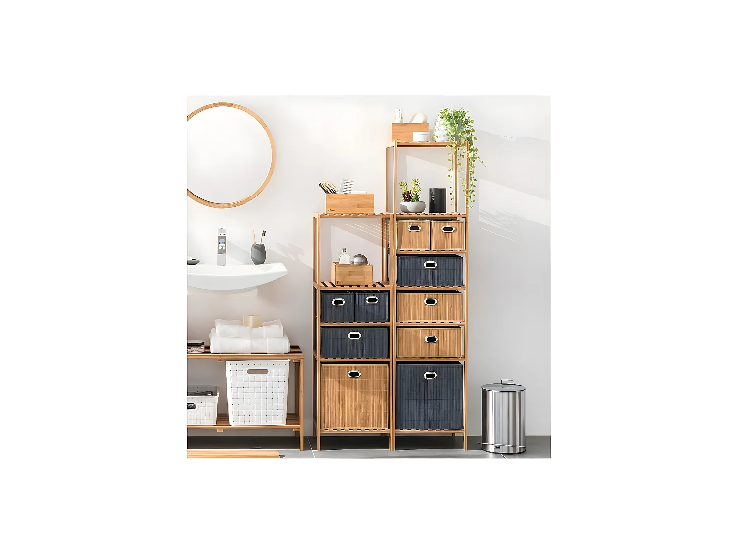 Étagère de rangement Colonne 6 niveaux en Bambou H 145 cm