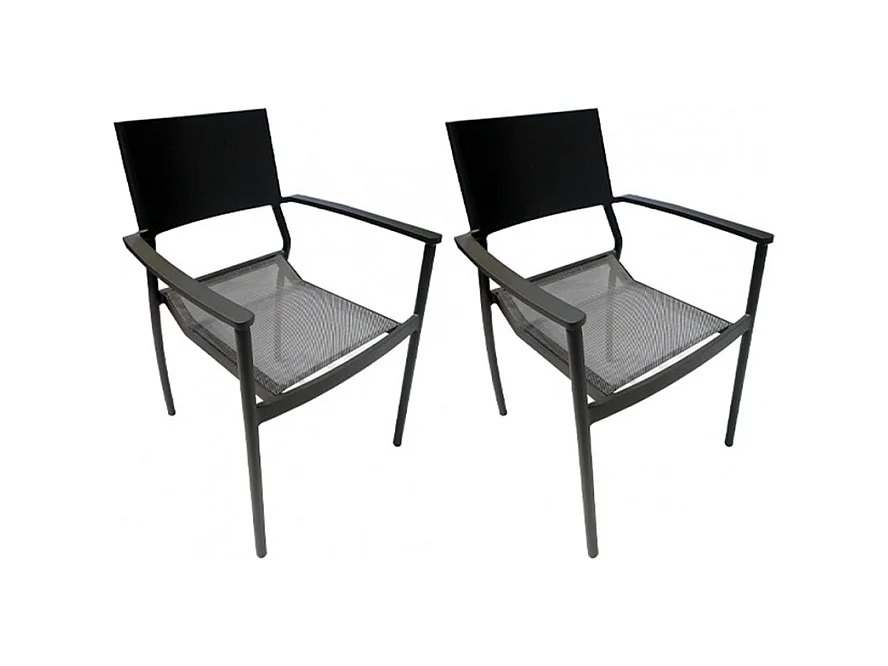 Lot de 2 chaises de jardin en aluminium et revêtement textilène - DOLA