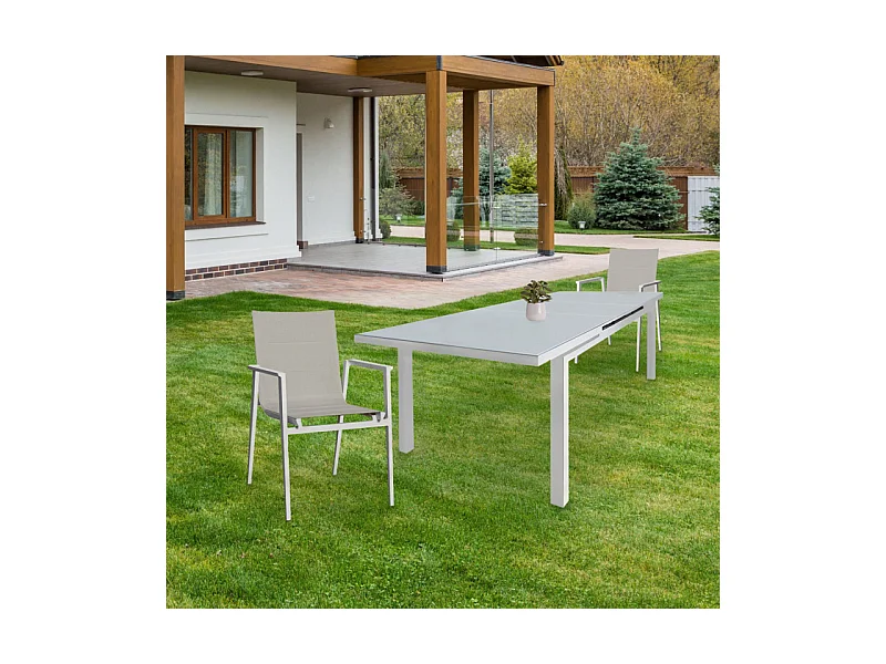 Lot de 2 chaises de jardin aluminium et tissu textilène gris - ATLAN