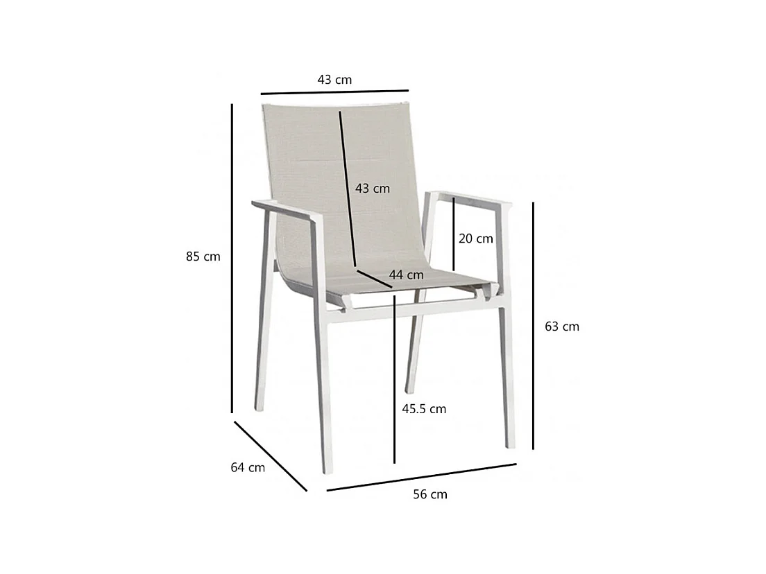 Lot de 2 chaises de jardin aluminium et tissu textilène gris - ATLAN