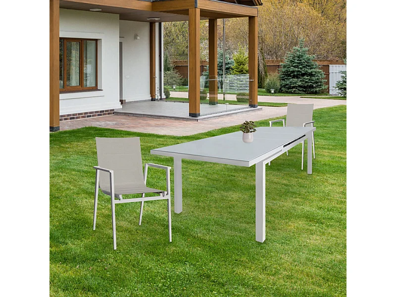 Lot de 2 chaises de jardin aluminium et tissu textilène gris - ATLAN