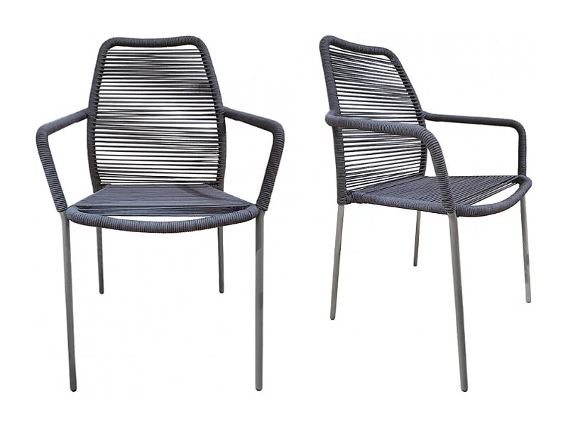 Lot de 2 chaises de jardin en acier et cordage gris - MALIA 8347