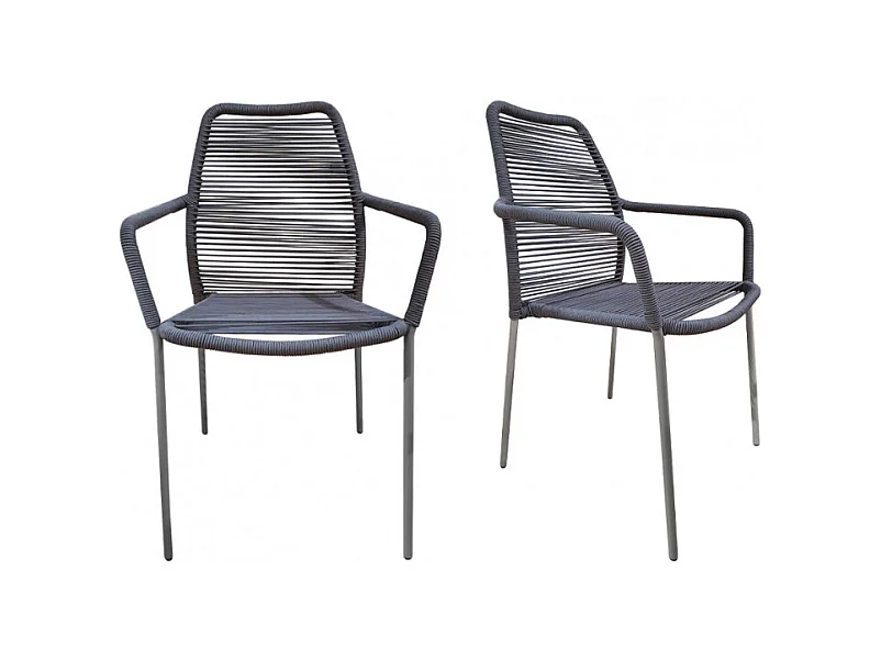 Lot de 2 chaises de jardin en acier et cordage gris - MALIA 8347