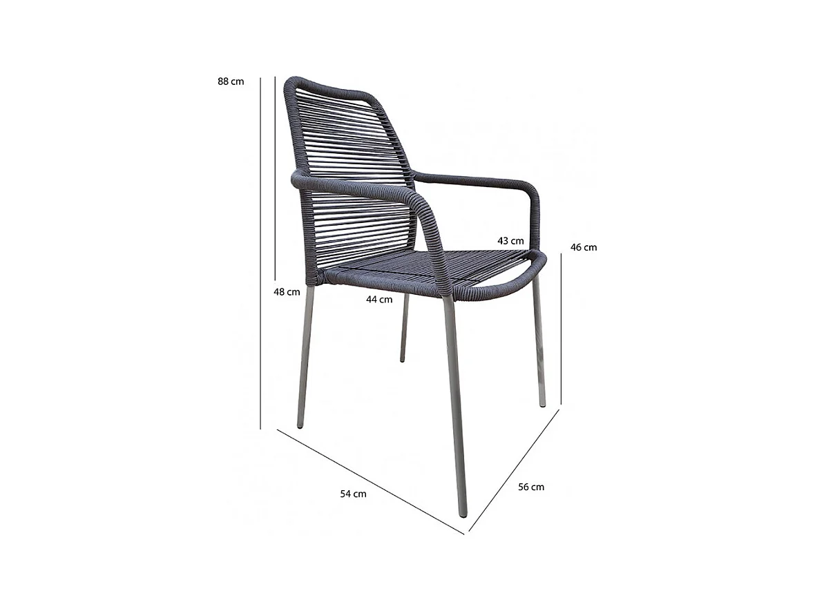 Lot de 2 chaises de jardin en acier et cordage gris - MALIA 8347