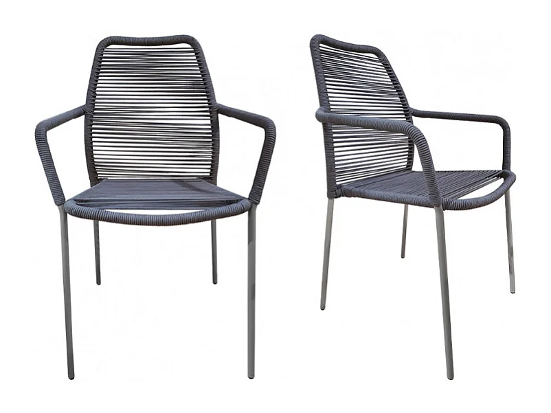 Lot de 2 chaises de jardin en acier et cordage gris - MALIA 8347