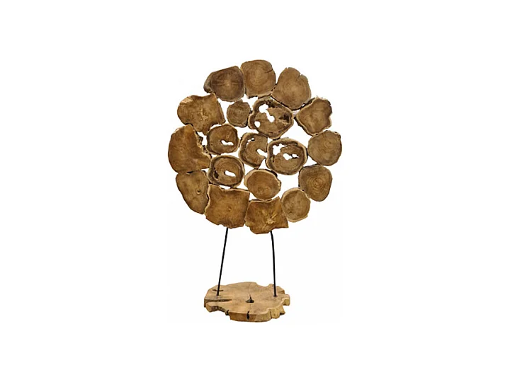 Sculpture ronde en bois de teck flotté sur socle H 120 cm - WOODY